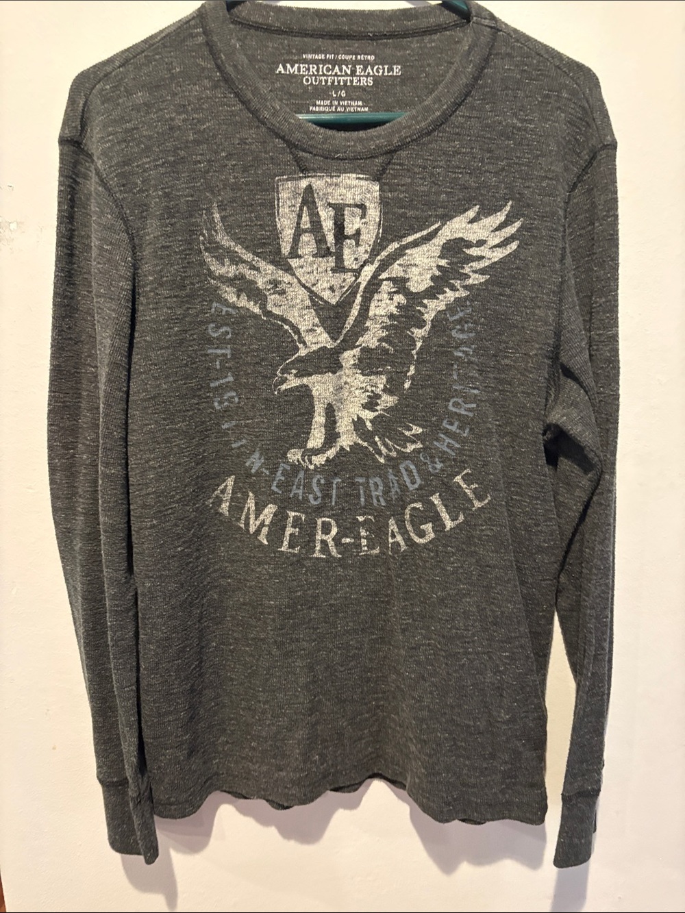 American Eagle Outfitters Charcoal Gray Long-Sleeve Graphic Tee